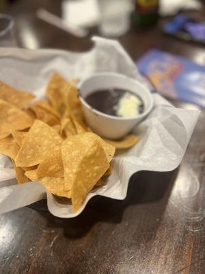Complimentary chips and frijoles