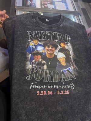 My handsome nephew Jordan's memorial shirt sporting forever
