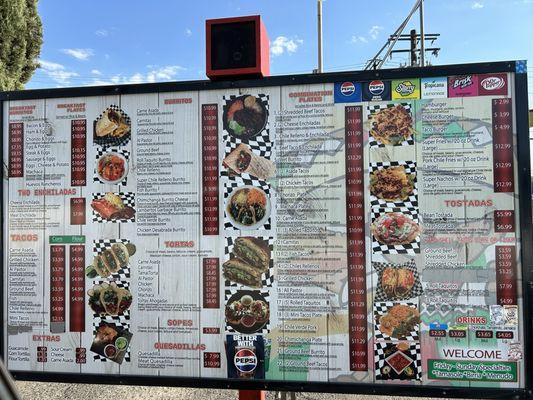 Drive thru menu as of 8/5/24