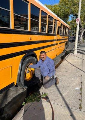 Replacement of tire being done on site.