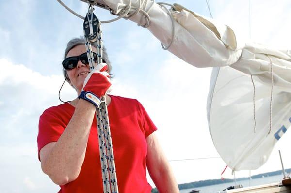 The sun and the sails. Karen will be your Skipper and will share her love of sailing with everyone.