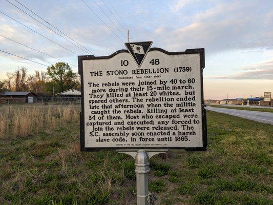 The Stono Rebellion Historical Marker, Ravenel