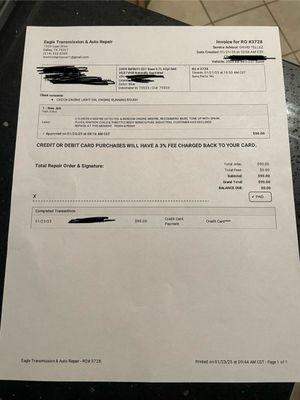 $90 "diagnostic" if you bring your vehicle here.