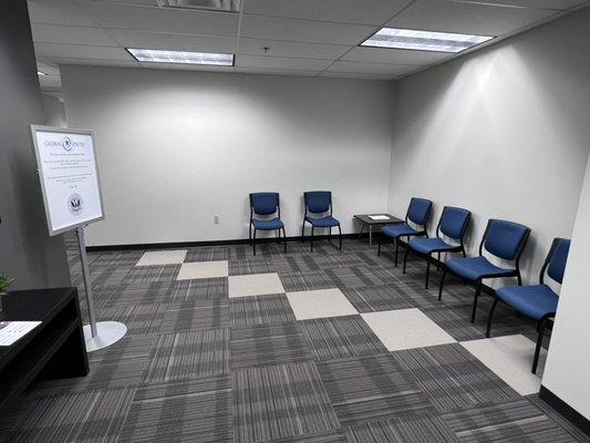 The Waiting Area as of 11/20/22. A CBP Officer will come out when it is time for each applicant's appointment.