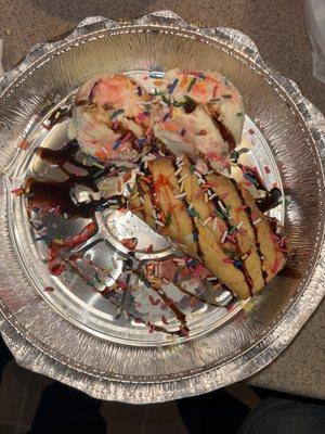 Chimi Banana Dessert with vanilla ice cream on side