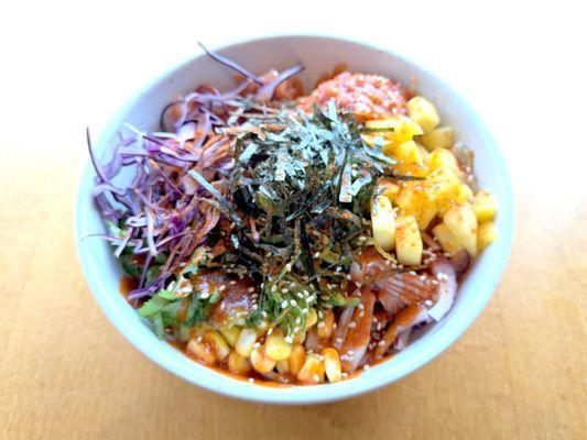Custom Salmon Poké Bowl on a Bed of Brown Rice - Delish!