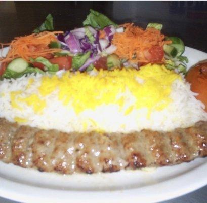 Lunch special grand beef kabob salad and basmati rice