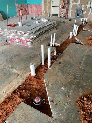 some of our underground plumbing work waiting to pass ground plumbing inspection, we also offer concrete saw cut and pour back!