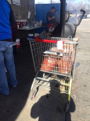 Guy touching he's cell phone and tortillas with safety gloves on ...ewwww