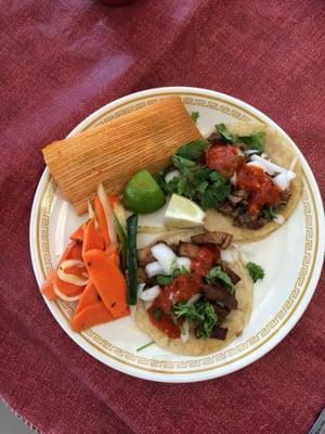 Fresh tamale, pastor taco, and asada taco