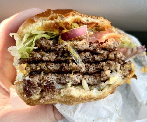 Quadruple patty smash burger