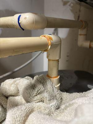 Damaged pipe (was spraying when the water was on, just a drip in this photo)