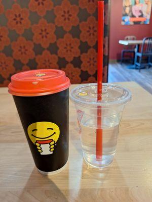 Large hot chocolate and water