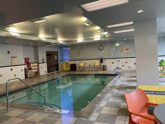 Pool with towels nice and warm in here