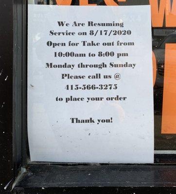 After few months SIP, they now reopen for take out only