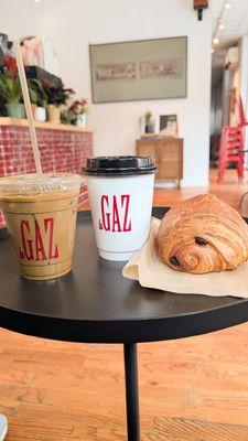 Ca phe sua da, honey sesame latte, and pain au chocolat