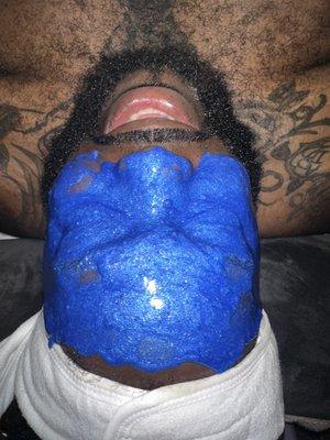 Esthemax Glacier Blue Cooling Jelly Mask for our male client after his chemical peel. So icy!