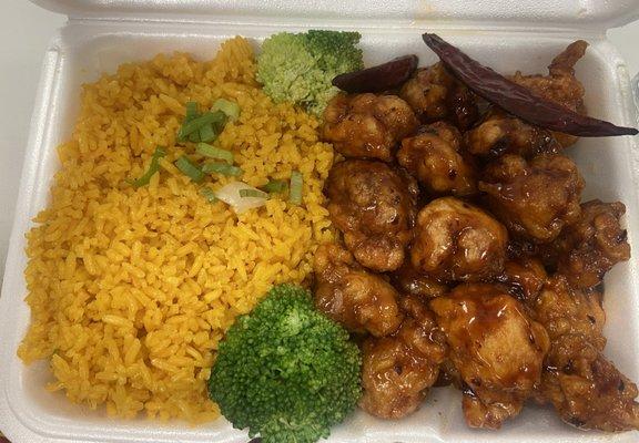General Tso's chicken & onion rice