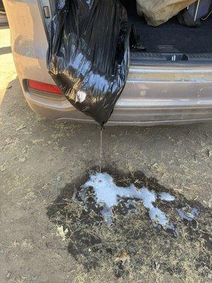 Soapy water and clothes dee pulled out of machine and bagged