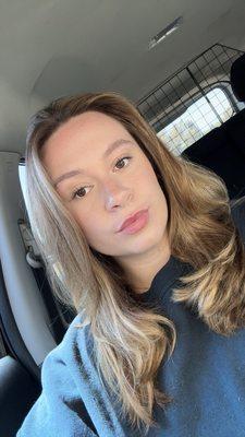 This was my hair after. Before it was a dark brown and my ends were frizzed and so dry.