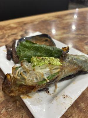 Pork Spring Rolls (2 Pcs) Vermicelli noodles, Romain lettuce, and overdone glazed pork