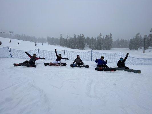Our first time snowboarding.