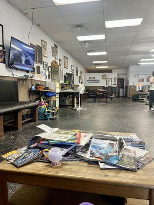 Large open area in the barber shop.