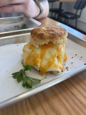 Good morning biscuit sandwich (sausage, egg, and cheese)