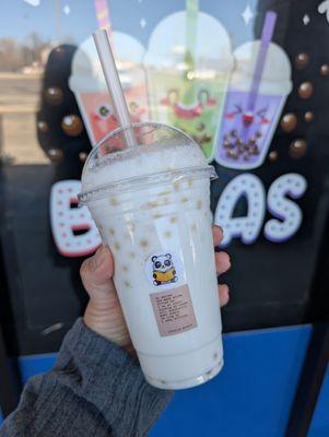 Coconut milk tea with lychee popping boba