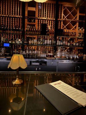 Bar view! Look at that wine cellar!!