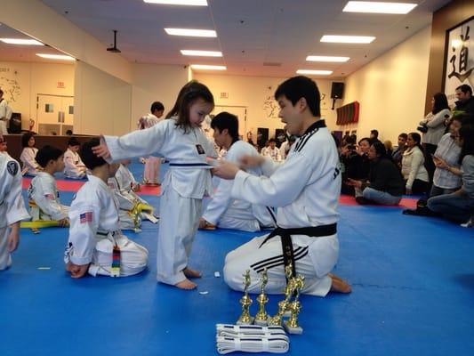 After the belt test, at the new belt ceremony