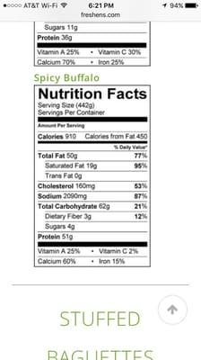 Menu Nutrition Facts from their website freshens.com  Almost 100% daily intake of Saturated Fat!!!!