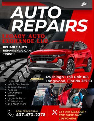 Your car deserves the best. Call today and get 10% off your first visit - we treat every vehicle like our own!