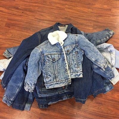Pick from one of our many selections of vintage denim jackets we have in store and get one printed with your own design if you like!