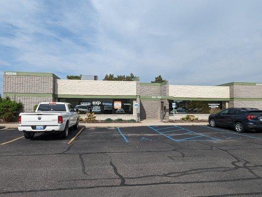 View from parking lot, handicap parking available.