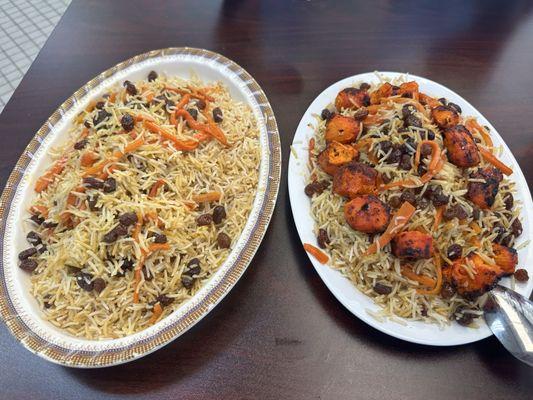 Kabuli palaw and beef kabobs