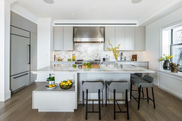 Newly Installed Kitchen, Island and Appliances with HVAC Horizontal Linear Grille