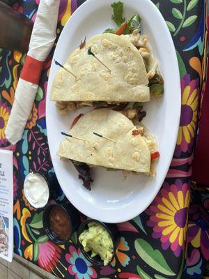 Chicken Quesadilla with a corn-meal tortilla