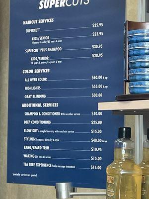 Approximate service prices as of 9/29/2025