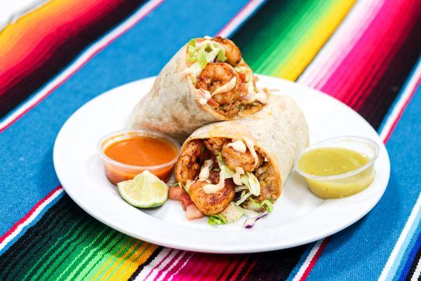 This is our popular shrimp burrito and we recommend you to stop by and try it!!