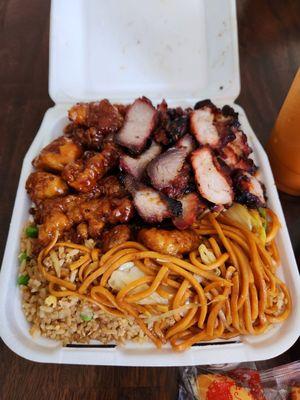 Two entrée meal with Orange Chicken & BBQ Pork