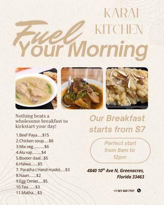 Saturday and Sunday breakfast menu