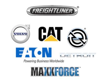 we work with: FREIGHTLINER, CAT, DETROIT DIESEL, PETERBILT, KENWORTH, CUMMINS, MACK, VOLVO, MAXXFORCE, EATON AND ALLISON TRANSMISSION+