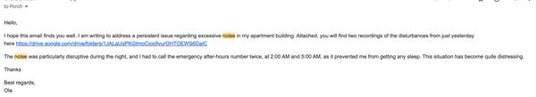 email about the noises