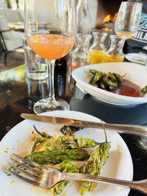 Shishito peppers & blood orange mimosas