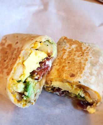 Breakfast Burrito with bacon and avocado