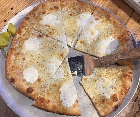 12" white pizza (with 2 bites missing - I was hungry!)