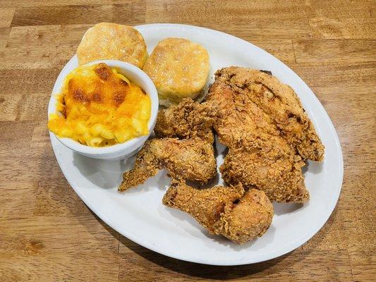 Four Piece Fried Chicken Dinner with Mac & Cheese and Biscuit Side