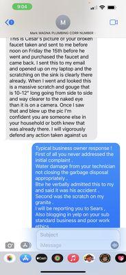 This is the Owners response ! What a lack of accountability .