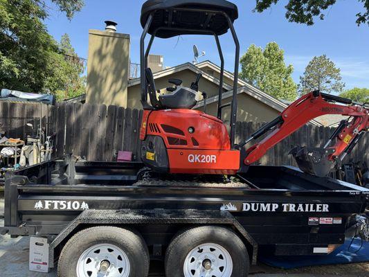 Excavator on trailer